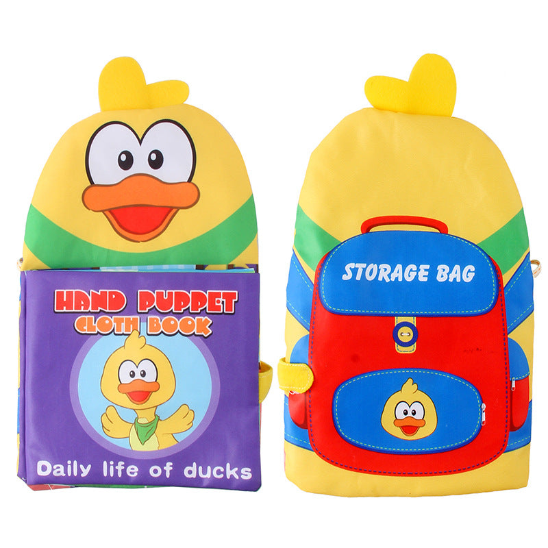 Multi-functional baby sensory book in duck puppet design, perfect for early learning and interactive play