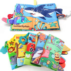 Soft fabric book with crinkle pages and textured tails for babies