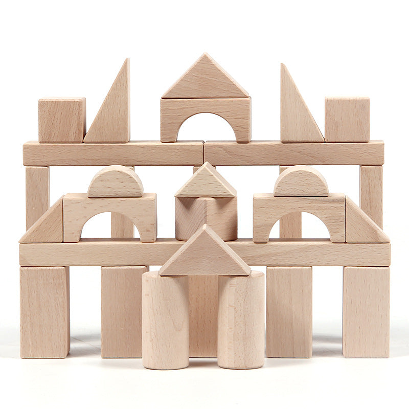 Beechwood smiley face building blocks for 2 year olds - 23-piece set with 6 geometric shapes in non-toxic colors