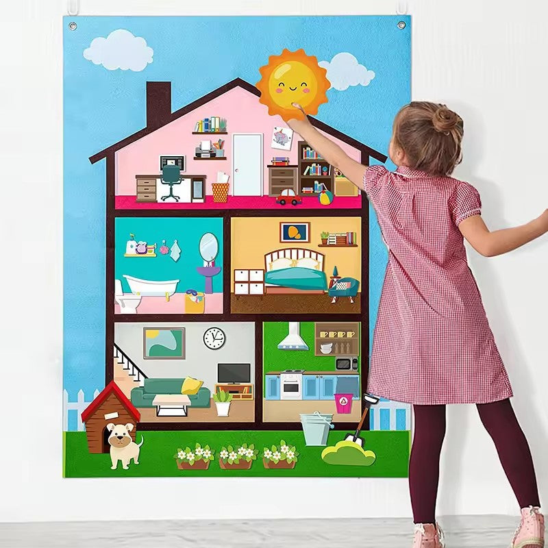 Educational busy board for toddlers with colorful sensory elements to encourage hands-on learning and creativity