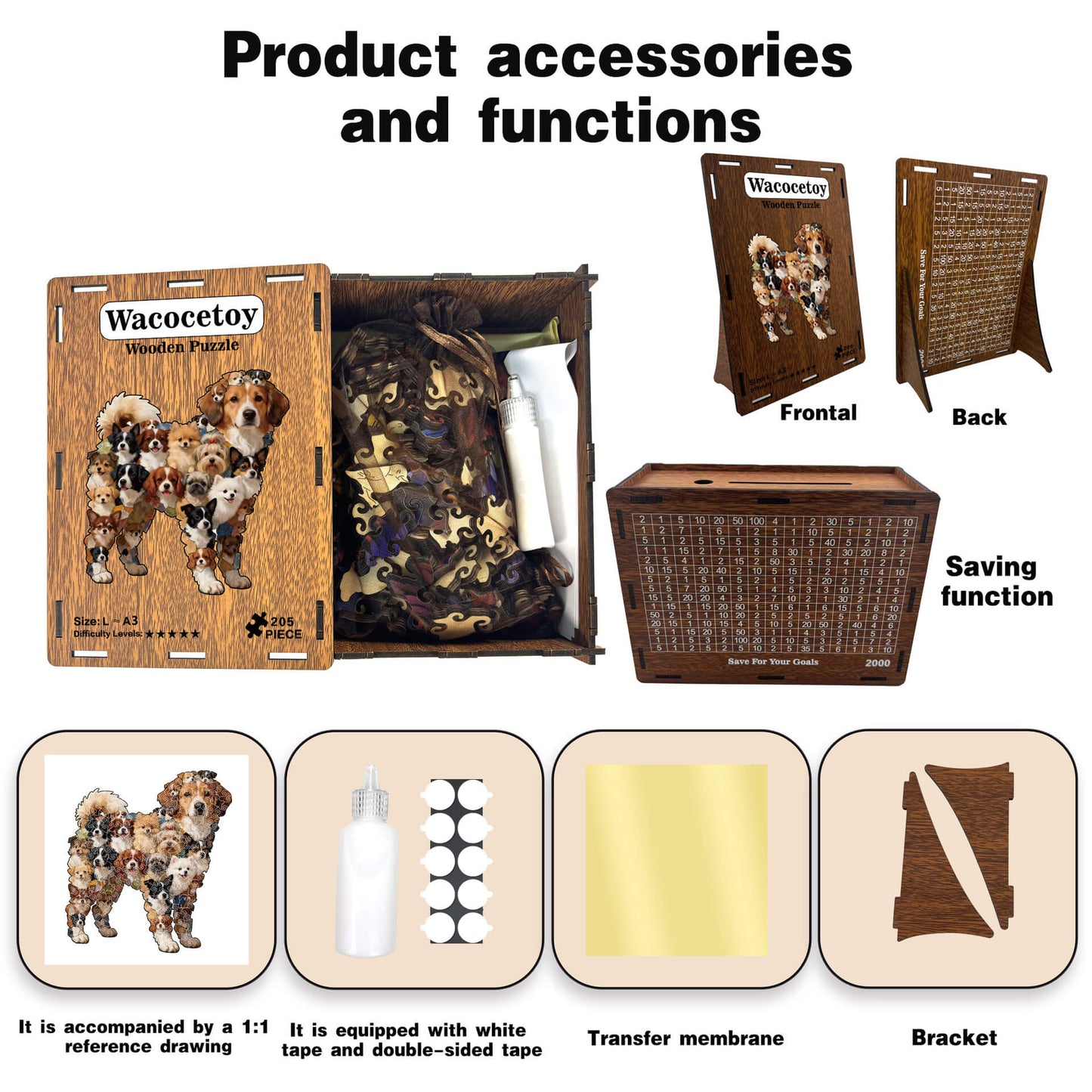 Unique shaped wooden puzzle featuring adorable dog, bone, and doghouse designs. Perfect for family fun, creativity, and home decor.