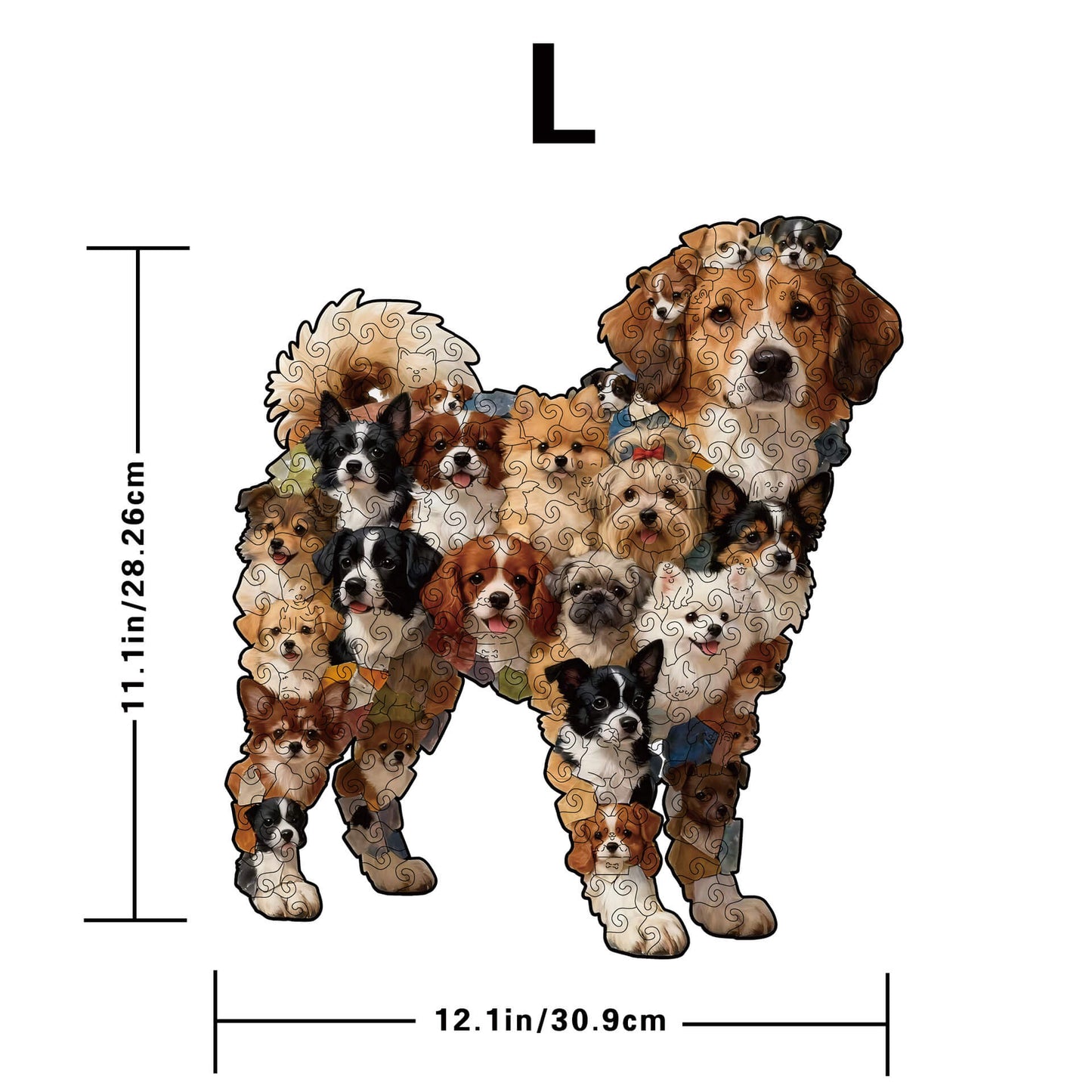 Unique shaped wooden puzzle featuring adorable dog, bone, and doghouse designs. Perfect for family fun, creativity, and home decor.