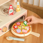  Wooden pizza play counter with detachable pizza slices and rotating knobs for Montessori kitchen play