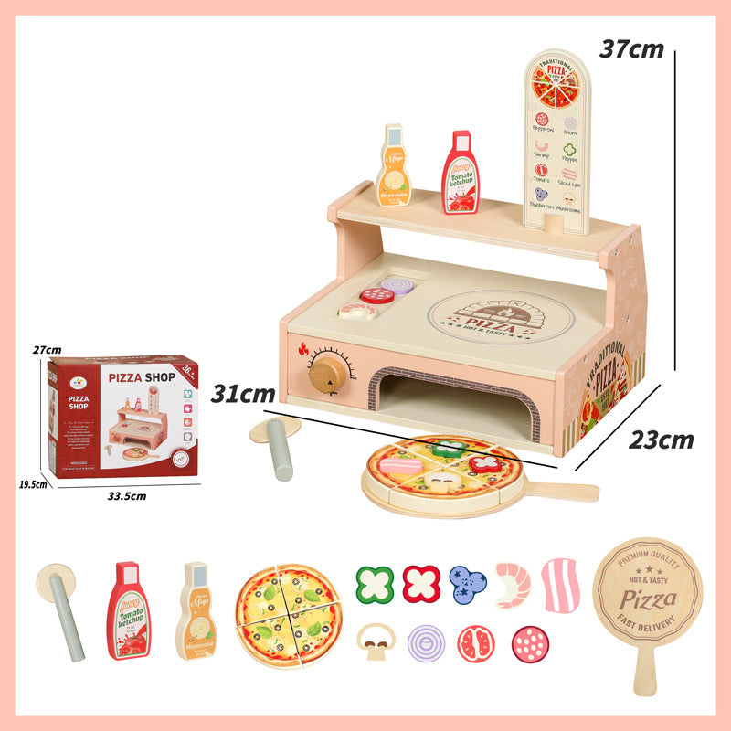  Wooden pizza play counter with detachable pizza slices and rotating knobs for Montessori kitchen play