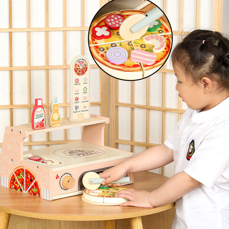 Wooden pizza rolling cutter toy for slicing pizza, enhancing kids’ hands-on baking play